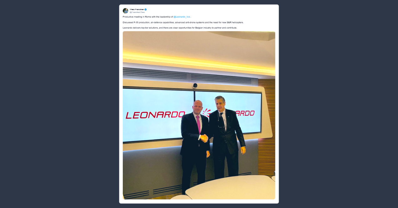 Francken: incontro proficuo a Roma con la dirigenza di Leonardo